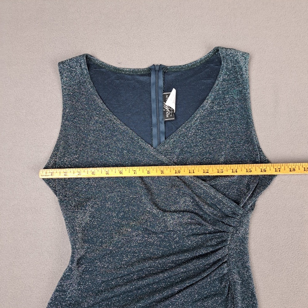 Vintage Molly Malloy Dress Women 10/M‎ Green Maxi Shimmer Ruched Y2K Fairy Bella - Picture 14 of 16